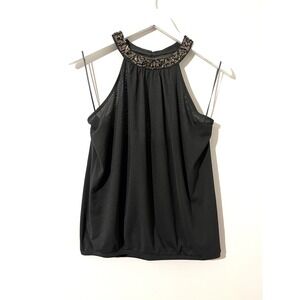 EXPRESS Gray Semi-Sheer‎ Y2K 2010 Jeweled Neck Halter Top Size M